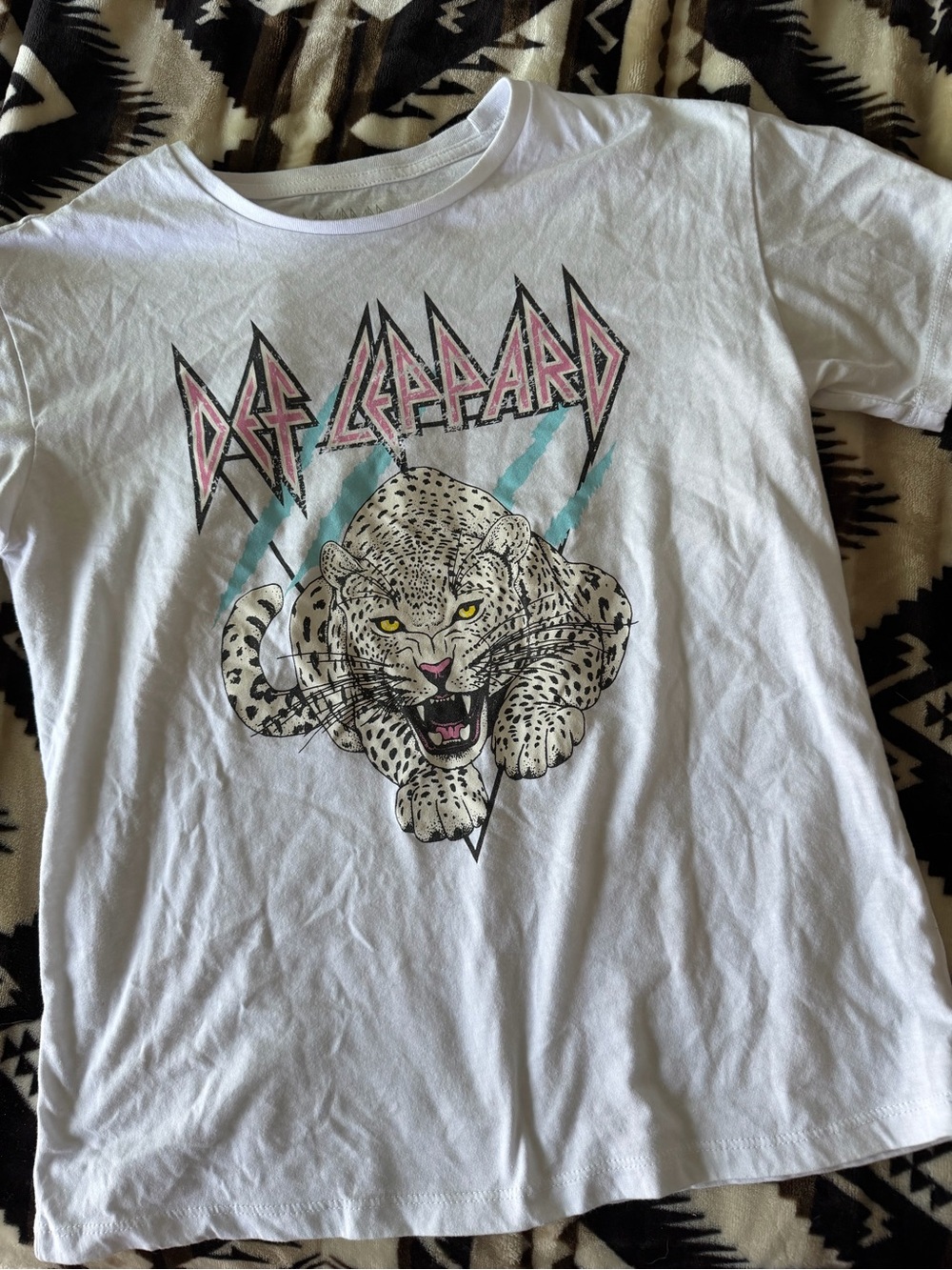 Def Leppard White Kids Graphic Tee with Leopard Motif